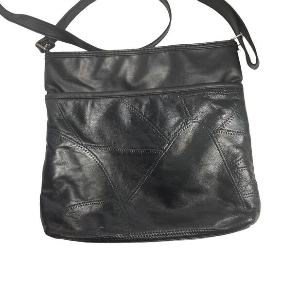 Genuine Patch Leather Crossbody Black 10X2X10 - Picture 2 of 10